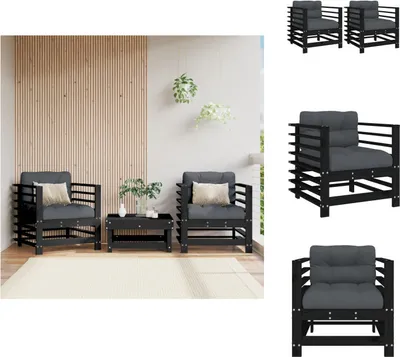 Produktbild von vidaXL Gartenstühle mit Kissen 2 Stk. Schwarz Massivholz Kiefer -  Gartensofaelemente