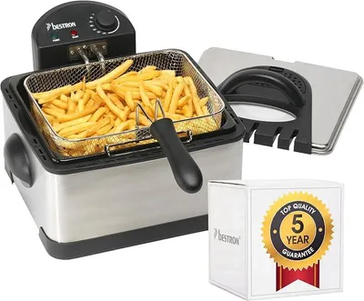 Produktbild von Öl-Fritteuse mit 3 Frittierkörben, inkl. Kaltzonentechnologie & herausnehmbaren Ölbehälter, 4 Liter, spülmaschinengeeignet, 2000 W, Edelstahl, Farbe: silber