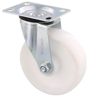 Produktbild von WAGNER Lenkrolle/Möbelrolle Ø 125 mm, Transportrolle mit Rollenlager, Stahl verzinkt, weiß, Tragkraft 100 kg - 04132501