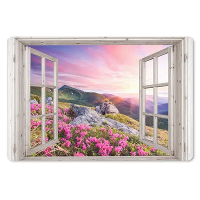 Produktbild von MuchoWow® Mauspad Mousepad Berge - Landschaft - Aussicht - Blumen - Abend - Rosa 27x18 cm - Mousepads - Maus Mat - Pad - Mausunterlage - Büroartikel - Desk Matten