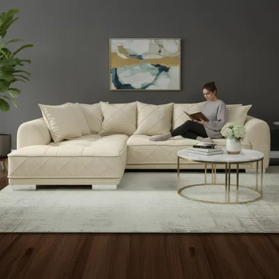Produktbild von riess-ambiente XXL Ecksofa DECADENCIA 320cm beige Samt Bigsofa inkl. Kissen Ottomane flexibel montierbar, KI-generiertes Bild