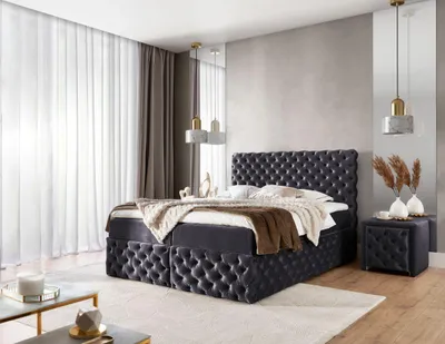 Obrázok produktu pre Čalúnená manželská posteľ 160x200 WANEKA - tmavo šedá + topper ZDARMA