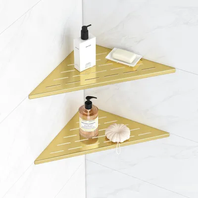 Image de Étagère d'angle pour douche, en acier inoxydable brossé doré, 30,5 cm, lot de 2