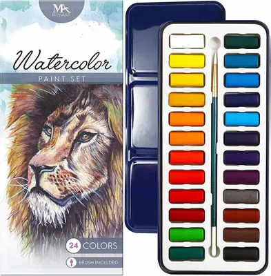 Produktbild von MozArt Supplies Aquarellfarben-Set 24 lebendige Farben in Metallbox Aquarellkasten Wasserfarben Kasten