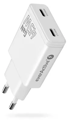 Imagen del producto de Cargador de pared GaN con 2 puertos USB-C, tecnología Quick Charge 3.0, 45W, compatible con Power Delivery (PD), color blanco