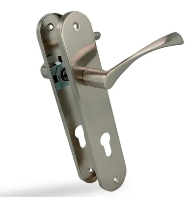 Image de Ensemble de poignées de porte Amig en aluminium avec plaque carrée - 240 x 45 mm - Finition nickel brossé