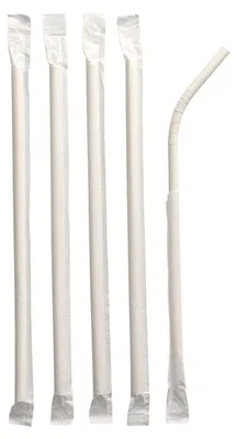 Produktbild von 200x Papiertrinkhalme flexibel Flexhalme Ø 6 mm 20 cm weiss einzeln gehüllt