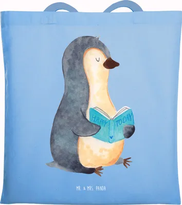 Produktbild von Mr. & Mrs. Panda Einkaufstasche Pinguin Buch - Sky Blue - Geschenk, Freizeit, Tasche, Nichtstun, Jutetasche, Ausruhen, Uni, Stoffbeutel, Urlaub, Tote Bag, Pinguine