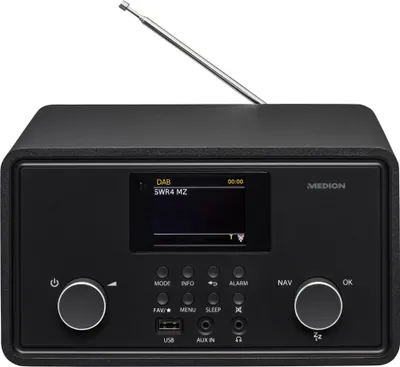 Obrázok produktu pre MEDION P85027 Internetradio (DAB Plus, UKW Radio, Spotify Connect, WLAN, Bluetooth, Streaming, Ekvalizér, Farbdisplay, USB, AUX, Wecker, Schlummerfunktion, Sleep Timer) schwarz