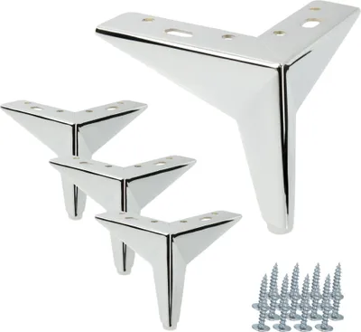 Image de lot de 4 pieds de meuble étoile, acier inoxydable chromé, hauteur 10 cm, design moderne, vis incluses pour un montage facile