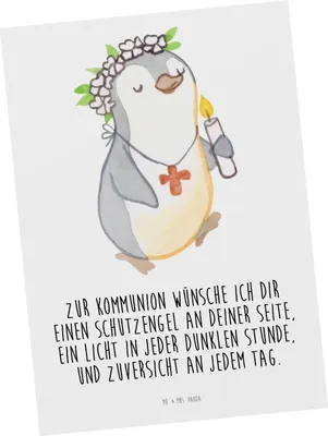 Produktbild von Mr. & Mrs. Panda Postkarte Pinguin Kommunion Mädchen - Weiß - Geschenk, Fotokarte, Gläubig, Postkarten, Konfirmation, Ansichtskarte, Gott, Alles Gute, spruchkarte