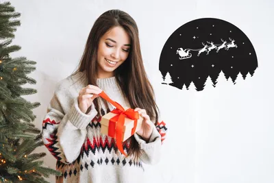 Weihnachtsmann im Schlitten unter dem Sternenhimmel – Decords Wandtattoo, Produktansicht 1