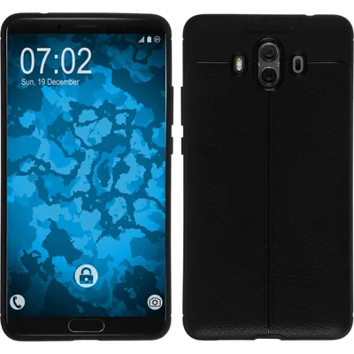 Produktbild von PhoneNatic Case kompatibel mit Huawei Mate 10 - schwarz Silikon Hülle Lederoptik Cover
