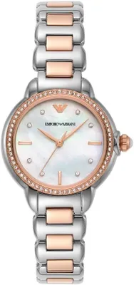 Produktbild von Elegante Damen Armbanduhr mit Edelstahlgehäuse, Perlmutt Zifferblatt Zwei-Ton Armband und 50m Wasserdichte Perfekt für jeden Anlass