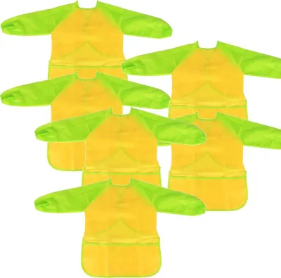 Produktbild von Grüne Malschürze - Kinderschürze - Schürze - Kochschürze - Gelb/Grün - 6 Stück - Malschürze - Kindermalschürze - Bastelschürze - Malschürze - Einheitsgröße - CHPN