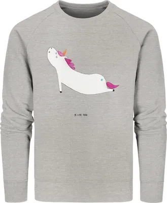 Produktbild von Mr. & Mrs. Panda Nachhaltiger Pullover Einhorn Yoga Größe XL - Heather Grey - Geschenk, Baumwoll Sweatshirt, Yogamatte, Bio-Pullover, Einhörner, Sport, Pulli, Sweater