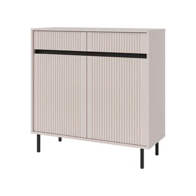 Produktbild von Kommode OSLO II Beige – Sideboard mit 2 Türen und 2 Schubladen, geriffelte Fronten – Wohnzimmerschrank für Wohnzimmer, Esszimmer und Flur