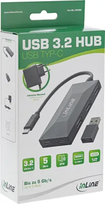 Immagine prodotto di Hub InLine® USB 3.2 Gen.1, da USB-C a 2x USB-C e 3x USB-A, con alimentatore