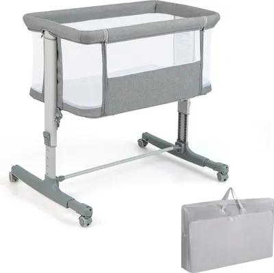 Obrázok produktu pre COSTWAY 3 v 1 spoločná postieľka, cestovná postieľka s matracom, kolíska s prenosnou postieľkou do 9 kg (svetlo sivá)