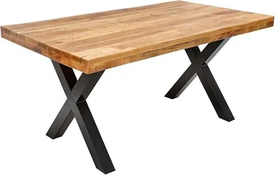Productafbeelding van Grote eettafel Iron Craft, 160 cm, mangohout, industriële stijl met X-poten. Conferentietafel/tafel