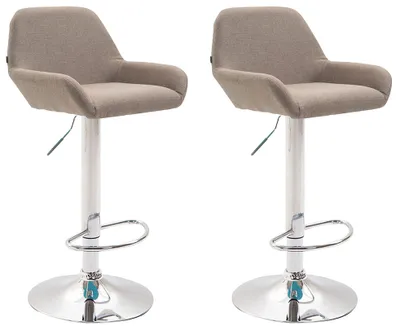 Produktbild von CLP 2er Set Barhocker Braga Stoff drehbar und höhenverstellbar taupe Gestell Farbe chrom