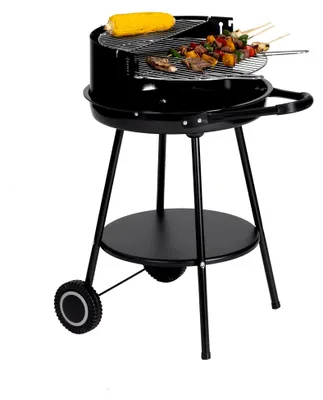 Produktbild von Holzkohlegrill Deluxe, Stahl, tragbar, rund, höhenverstellbarer Grillrost Ø 48 cm, mit Rädern, schwarz
