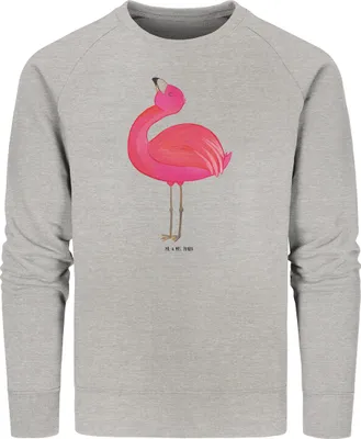 Produktbild von Mr. & Mrs. Panda Baumwoll Sweatshirt Flamingo Stolz Größe XXL - Heather Grey - Geschenk, Rosa, Nachhaltiger Pullover, Sweater, Pulli, Zufrieden, Selbstliebe, Mama