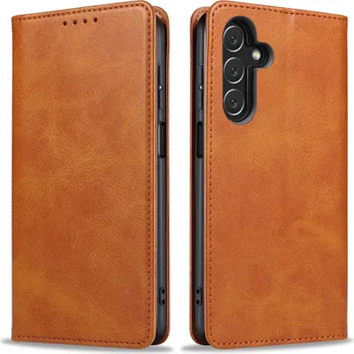 Produktbild von Handyhülle für Samsung Galaxy A25 5G Kunstleder Flip Cover Hülle Handytasche Case Kartenfach Farbe: Hellbraun