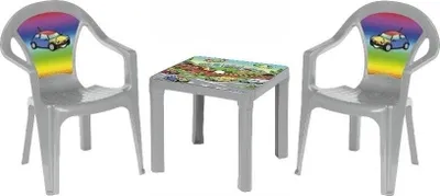 Immagine prodotto di Tavolo e due sedie grigio pastello