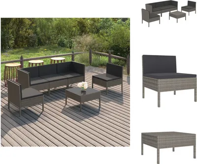 Produktbild von vidaXL 6-tlg. Garten-Lounge-Set mit Auflagen Poly Rattan Grau -  Gartenmöbel-Sets