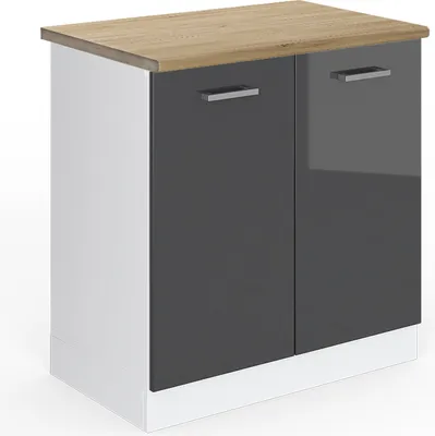 Produktbild von Spülenunterschrank Vicco R-Line Anthrazit Hochglanz 80 cm , AP Eiche, Model 46973