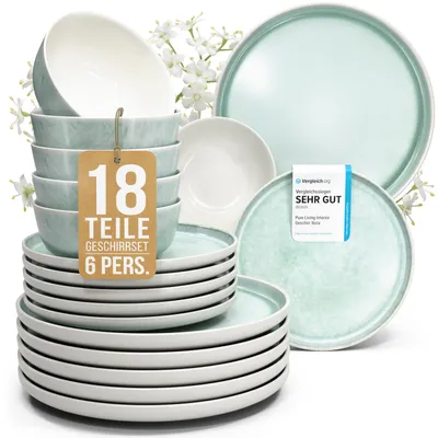 Produktbild von PURE LIVING Geschirrset Ibiza aus Steingut, 18-tlg., für 6 Personen, Türkis