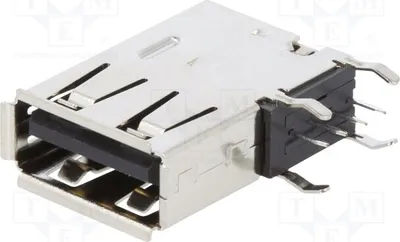 Obrázok produktu pre 1x zásuvka na dosku plošných spojov (THT), USB A, 4 pinové spoje, s 90° uhlom, bočný výstup, kód: 48204-0001, kompatibilná s USB a IEEE1394