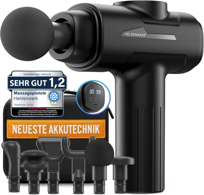 Produktbild von Massagepistole mit 6 Aufsätzen & 30 Stufen, leise Muskelmassage-Gun mit LCD Touchscreen, USB-C, 0,68 kg leicht, ideal für Zuhause, Büro & Fitness