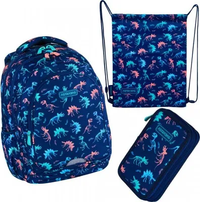 Immagine prodotto di Pratico set per dinosauri per scolari (zaino ergonomico, astuccio, portamatite)