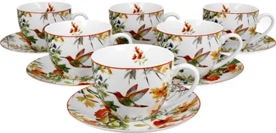 Produktbild von DUO FLORAL 6er-Set Tassen 220 ml LINNEA mit Untertassen, New Bone China Porzellan