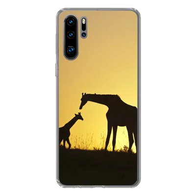 Produktbild von MuchoWow® Handyhülle Schutzhülle Hülle für Huawei P30 Pro Giraffe - Scherenschnitt - Kalb Silikon Softcase Handy Hülle - Schutzdeckel