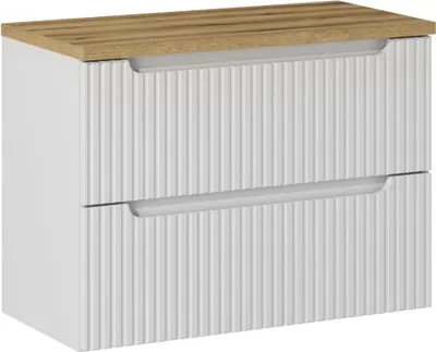 Zdjęcie produktu dla Szafka Łazienkowa Biała Wisząca 80 Cm Z Blatem Dąb Evoke – 2 Szuflady