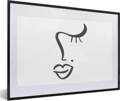 Produktbild von MuchoWow® Gerahmtes Poster Gesicht - Abstrakt - Schwarz - Weiß 60x40 cm - Poster mit Schwarzem Bilderrahmen Wandposter Rahmen Foto Bilder - Schlafzimmer - Plakat in Rahmen - Drucken