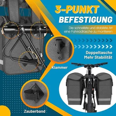Produktbild von Famanu Fahrradtasche 33 Liter - Mit Regenhaube und reflektierenden Streifen, grau