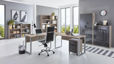 Produktbild von Büromöbel-Set TABOR PRO 6 in Eiche Sonoma / anthrazit Hochglanz, Arbeitszimmer Komplett-Set