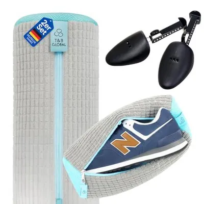 Produktbild von T&B Schuhwaschbeutel Waschmaschine –2 Stück - Grau - 360° Reinigung - Wäschesack Schuhe - wiederverwendbarer Schuhwaschsack für Sneaker, Turnschuhe, S