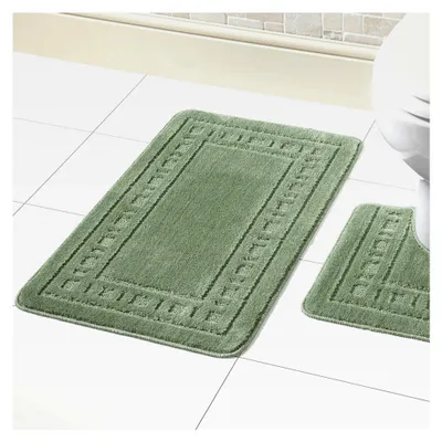 Produktbild von 2-teiliges Set aus Badmatte und WC-Vorleger, rutschfestes Badezimmer-Set, Miami, waldgrün, Badematte 50 x 80 cm, WC-Vorleger 50 x 50 cm