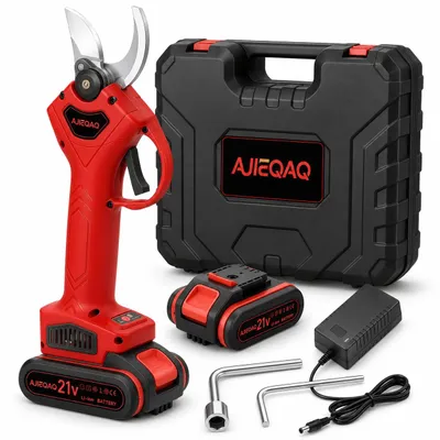 Zdjęcie produktu dla AJIEQAQ Akumulatorowy sekator ogrodowy 21V, silnik bezszczotkowy, 2 akumulatory 1500mAh, średnica cięcia 25mm, ostrze ze stali SK5, walizka