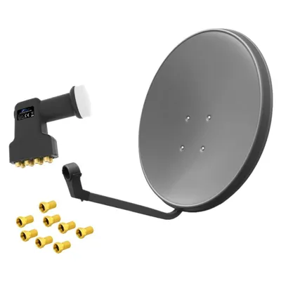 Produktbild von ARLI 60 cm HD Sat Anlage grau + Octo LNB + 8x F-Stecker vergoldet