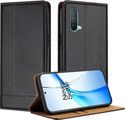 Image de Housse de téléphone portable pour OnePlus Nord CE 5G Housse en cuir à rabat avec support Noir