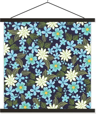 Produktbild von MuchoWow® Textilposter Blumen - Blätter - Blau 60x60 cm mit schwarzem Rahmen - Posteraufhänger
