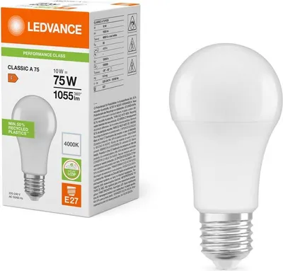 Imagen del producto de Ledvance CLA75, bombilla LED de 10W, 840, casquillo E27, 1055 lúmenes, 4000K, casquillo E27