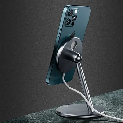 Produktbild von Telefon Ladegerät Halter Aluminiumlegierung Halterung für Iphone12magsafe Magnetic Wireless Fast Ladestand Grau
