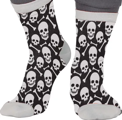 Produktbild von Skelett Piraten Totenkoepfe Halloween Abenteuer Socken Skelett Punkte Schwarz Weiss Grusel Geister Kostuem Gruselnacht, Größe: 42 - 48 Farbe: Mehrfarbig